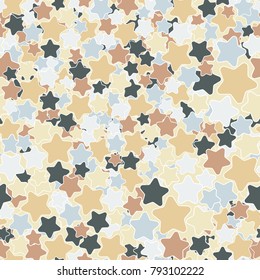 A motley pattern of five-pointed stars with rounded corners. Seamless texture. Autumn colors.