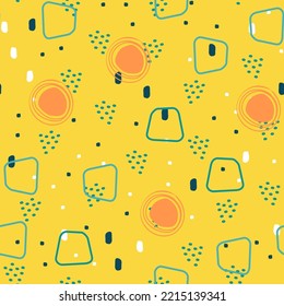 Motley Scribble Vector Seamless Pattern. Color Simple Summer Sketch. Memphis Grunge Shape Texture. Happy Shapes Print.