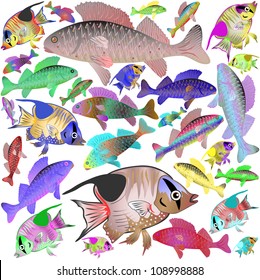 Motley sea fishes. Vector illustration
