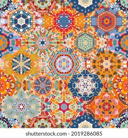 Motley seamless abstract geometric ornament. Vector print for fabric.