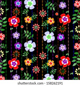 Motley seamless black flower pattern