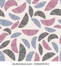 Motley seamless pattern with abstract striped shapes. Vector illustration for print, fabric, cover, packaging, interior decor, blog decoration and other your projects.