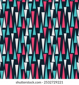 Motley seamless pattern with colorful triangles. Vector illustration for print, fabric, cover, packaging, interior decor, blog decoration and other your projects.
