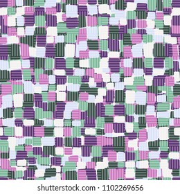 Motley seamless pattern. Funny camouflage. Multi-colored texture. Rounded quadrangles. Grid of striped squares.