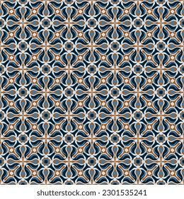 Motley seamless pattern with Indian motifs. Overlapping art forms, stripes, polygons, segments are grouped and arranged in a certain order. Vector. 