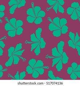 Motley seamless pattern. Small colorful flowers. Spring floral background. Vector cute pattern in green and purple hibiscus flowers. The elegant the template for fashion prints.
