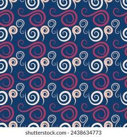 Motley seamless pattern with swirls. Vector illustration for print, fabric, cover, packaging, interior decor, blog decoration and other your projects.