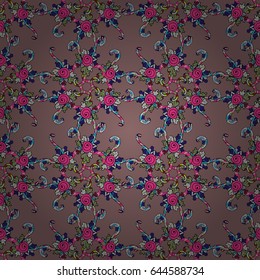 Motley seamless pattern. Vector abstract flower background. Pretty floral print with blue small flowers.