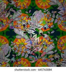 Motley seamless pattern. Vector abstract flower background. Pretty floral print with blue small flowers.