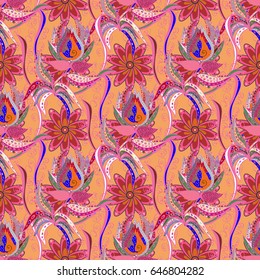 Motley seamless pattern. Vector abstract flower background. Pretty floral print with blue small flowers.