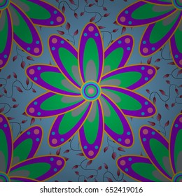 Motley seamless pattern. Vector abstract flower background. Pretty floral print with blue small flowers.