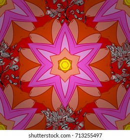 Motley seamless pattern. Vector abstract flower background. Pretty floral print with pink, orange and red small flowers.