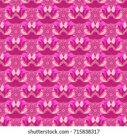 Motley seamless pattern. Vector abstract flower background. Pretty floral print with pink, magenta and neutral small flowers.