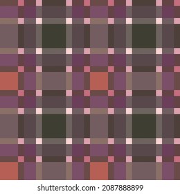 Motley seamless rectangular vector pattern as a tartan plaid mainly muted orange, khaki and pink hues with diagonal lines, texture for flannel shirt, plaid, clothes, blankets and other textile