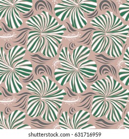 Motley. Spring floral background. Vector cute pattern in gray, white and green hibiscus flowers. Small colorful flowers. Elegant template for fashion prints.