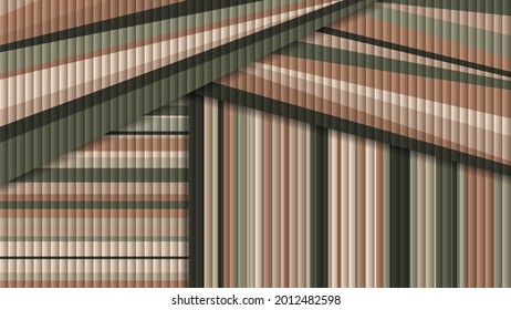 motley striped wallpaper. vertical translucent stripes on the background of overlapping surfaces formed by stripes of beige, brown, green tones. vector
