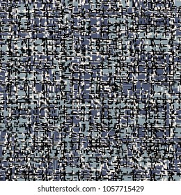 Motley textile fabric, in black, white and blue tones. Tweed texture. Vector illustration.