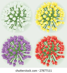 Motley tulip bouqet set(vector, CMYK)