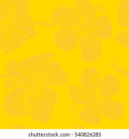 Motley. Vector hibiscus flower background. Pretty yellow floral print.