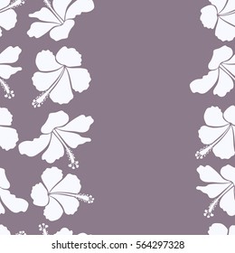 Motley vector illustration with copy space (place for your text). Vertical seamless exotic pattern with neutral tropical flowers. Blooming jungle, hibiscus seamless pattern.