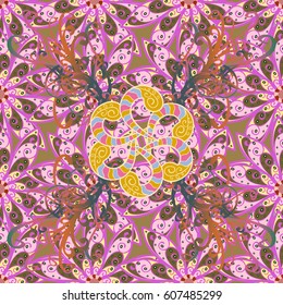 Motley vector illustration. Seamless exotic pattern with many colorful tropical flowers. Blooming jungle.