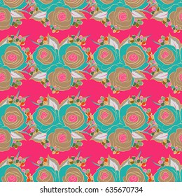 Motley vector illustration. Seamless exotic pattern with many varicolored tropical flowers. Blooming jungle.