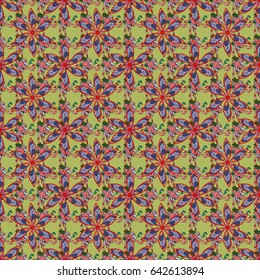 Motley vector illustration. Seamless exotic pattern with many blue tropical flowers. Blooming jungle.