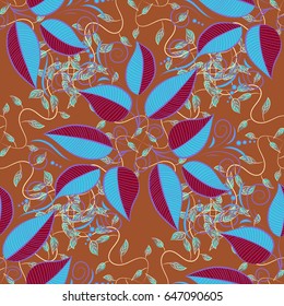 Motley vector illustration. Seamless exotic pattern with many blue tropical leaves. Blooming jungle.