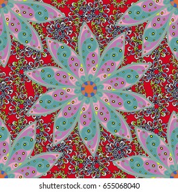 Motley vector illustration. Seamless exotic pattern with many tropical flowers. Blooming jungle.