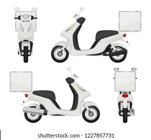 Moto Bike Realistic. Views Of Scooter For Delivery Service Auto Top Side Back Vector 3d Transport Isolated