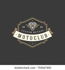 Moto club logo template vector design element vintage style for label or badge retro illustration. Motorcycle engine silhouette.


