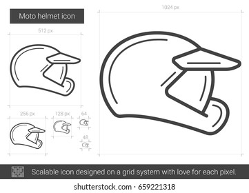 Moto helmet vector line icon isolated on white background. Moto helmet line icon for infographic, website or app. Scalable icon designed on a grid system.