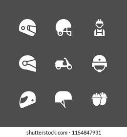 moto icon. 9 moto set with helmet and scooter vector icons for web and mobile app