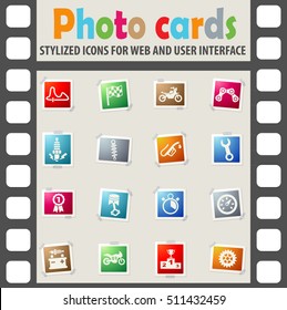 moto racing web icons on color photo cards for user interface