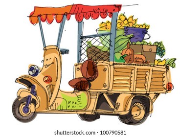 moto rickshaw - cartoon