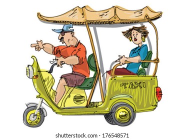 moto rickshaw - cartoon