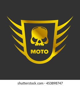 Moto Skull Vector Logo Symbol inside shield with wings