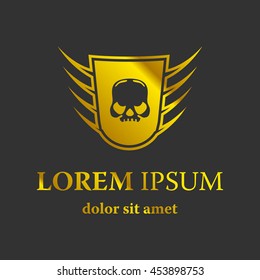 Moto Skull Vector Logo Symbol inside shield with wings