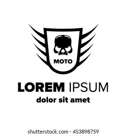 Moto Skull Vector Logo Symbol inside shield with wings
