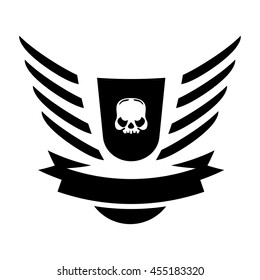 Moto Skull Vector Logo Symbol inside shield with wings