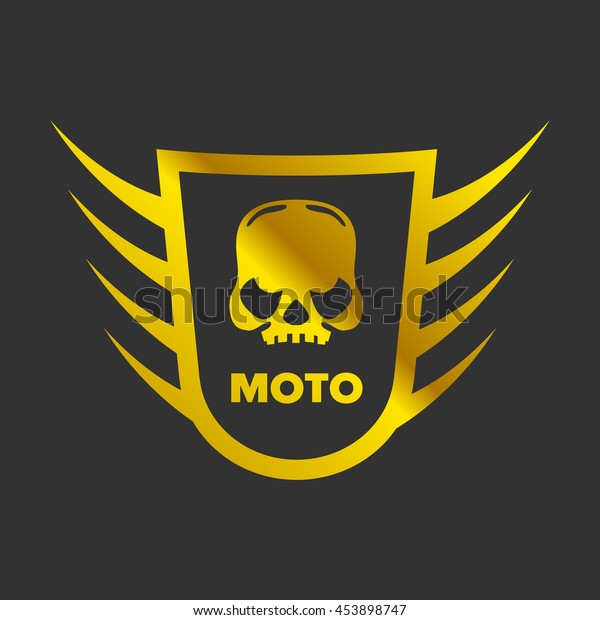 Moto\
Skull Vector Logo Symbol inside shield with\
wings