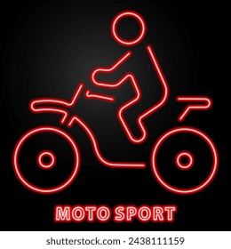 moto sport neon sign, modern glowing banner design, colorful modern design trend on black background. Vector illustration.