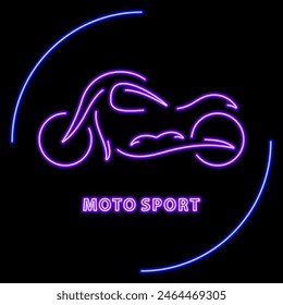 moto sport neon sign, modern glowing banner design, colorful modern design trend on black background. Vector illustration.