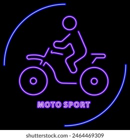 moto sport neon sign, modern glowing banner design, colorful modern design trend on black background. Vector illustration.