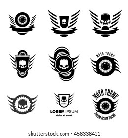 Moto wheel Vector Logo Symbols inside shield with wings