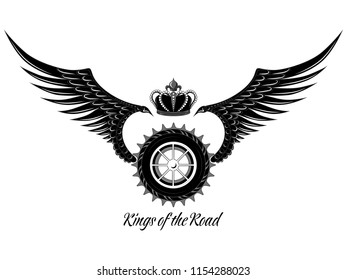 Moto wheel with wings and crown. 