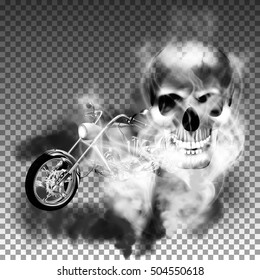 Motobike chopper in black and white smoke from the skull. Isolated objects made with the smoke opacity is realistic and can be used with any image or text background.