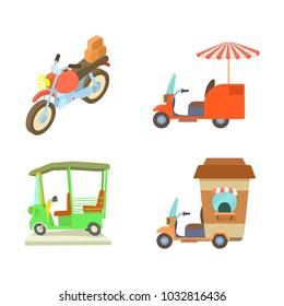 Motobike icon set. Cartoon set of motobike vector icons for web design isolated on white background