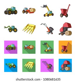 Motoblock and other agricultural devices. Agricultural machinery set collection icons in cartoon,flat style vector symbol stock illustration web.