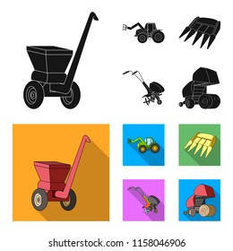Motoblock and other agricultural devices. Agricultural machinery set collection icons in black,flat style vector symbol stock illustration web.